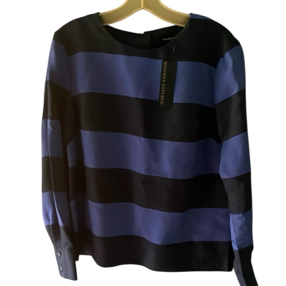 Banana Republic Navy and Black Striped Top